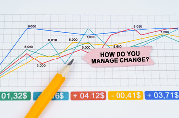 On business charts there is a pencil and an arrow sticker with the inscription - How Do You Manage Change