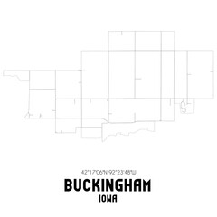 Buckingham Iowa. US street map with black and white lines.