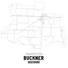 Buckner Missouri. US street map with black and white lines.