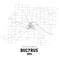 Bucyrus Ohio. US street map with black and white lines.