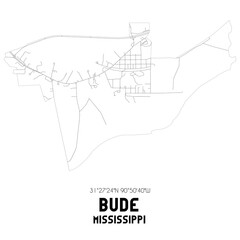 Bude Mississippi. US street map with black and white lines.