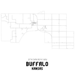 Buffalo Kansas. US street map with black and white lines.