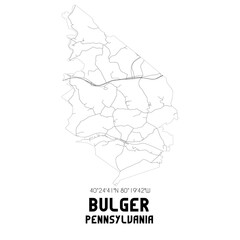 Bulger Pennsylvania. US street map with black and white lines.