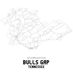 Bulls Gap Tennessee. US street map with black and white lines.