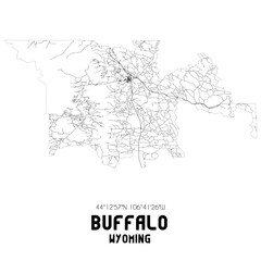 Buffalo Wyoming. US street map with black and white lines.