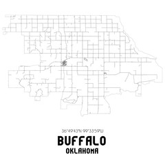 Buffalo Oklahoma. US street map with black and white lines.