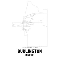 Burlington Indiana. US street map with black and white lines.