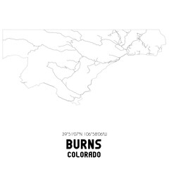 Burns Colorado. US street map with black and white lines.