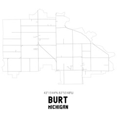 Burt Michigan. US street map with black and white lines.