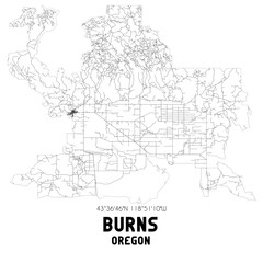 Burns Oregon. US street map with black and white lines.