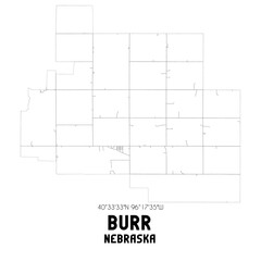 Burr Nebraska. US street map with black and white lines.