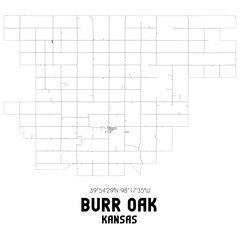 Burr Oak Kansas. US street map with black and white lines.