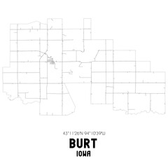 Burt Iowa. US street map with black and white lines.