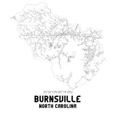 Fototapeta na wymiar Burnsville North Carolina. US street map with black and white lines.