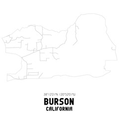 Burson California. US street map with black and white lines.