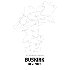 Buskirk New York. US street map with black and white lines.