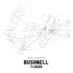 Bushnell Florida. US street map with black and white lines.