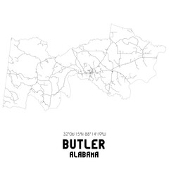 Butler Alabama. US street map with black and white lines.