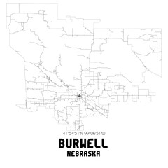 Burwell Nebraska. US street map with black and white lines.