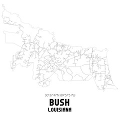 Bush Louisiana. US street map with black and white lines.