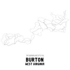 Burton West Virginia. US street map with black and white lines.