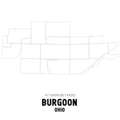 Burgoon Ohio. US street map with black and white lines.