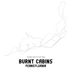 Burnt Cabins Pennsylvania. US street map with black and white lines.