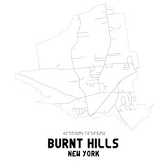 Burnt Hills New York. US street map with black and white lines.