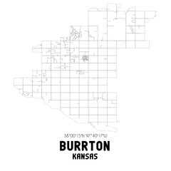 Burrton Kansas. US street map with black and white lines.