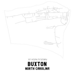 Buxton North Carolina. US street map with black and white lines.
