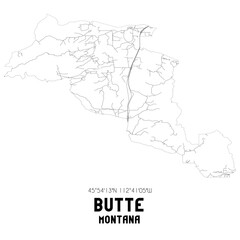 Butte Montana. US street map with black and white lines.