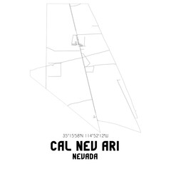 Cal Nev Ari Nevada. US street map with black and white lines.