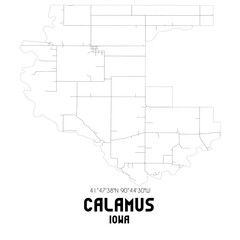 Calamus Iowa. US street map with black and white lines.
