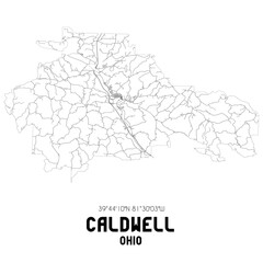 Caldwell Ohio. US street map with black and white lines.