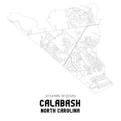 Fototapeta na wymiar Calabash North Carolina. US street map with black and white lines.