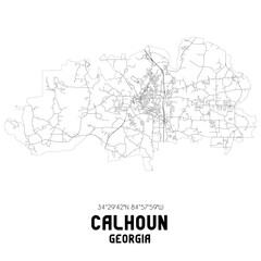 Calhoun Georgia. US street map with black and white lines.