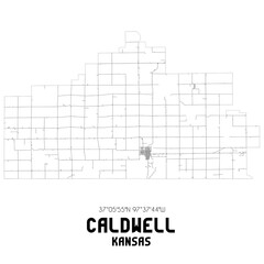 Caldwell Kansas. US street map with black and white lines.