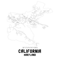 California Maryland. US street map with black and white lines.