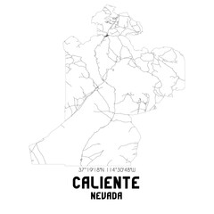 Caliente Nevada. US street map with black and white lines.