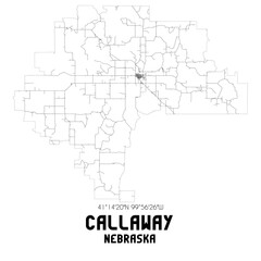 Callaway Nebraska. US street map with black and white lines.