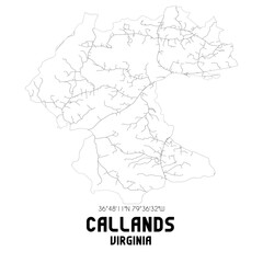 Callands Virginia. US street map with black and white lines.