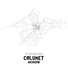 Calumet Michigan. US street map with black and white lines.