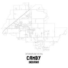 Camby Indiana. US street map with black and white lines.