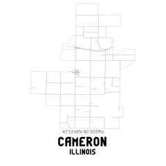 Cameron Illinois. US street map with black and white lines.
