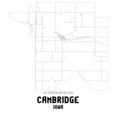 Cambridge Iowa. US street map with black and white lines.