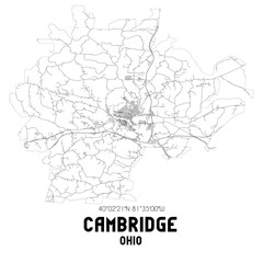 Cambridge Ohio. US street map with black and white lines.