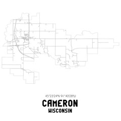 Cameron Wisconsin. US street map with black and white lines.