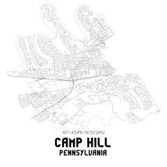 Camp Hill Pennsylvania. US street map with black and white lines.