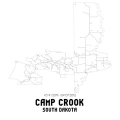 Camp Crook South Dakota. US street map with black and white lines.