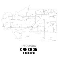 Cameron Oklahoma. US street map with black and white lines.